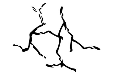 Fototapeta premium Cracks and scratches. Black cracked branched lines on white surface. Broken damaged wall, fissures and holes in ground or concrete. Vector dry land crack texture for overlay. earthquake