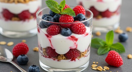 爽やかベリーヨーグルトパフェ 美しい色彩と構成