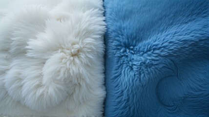 Obraz premium A split photo of fluffy white and blue fur.