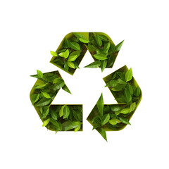 Recycle icon symbol in plants nature on isolated white and transparent background