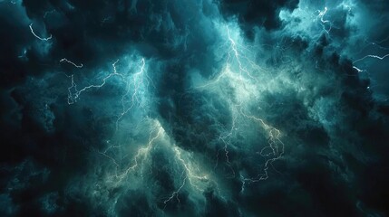 Dark sky idea. Dramatic storm clouds illuminated by electric lightning in a captivating night sky.