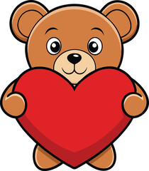 Obraz premium Teddy bear holds a big red heart, its soft fur and friendly expression radiate love and affection