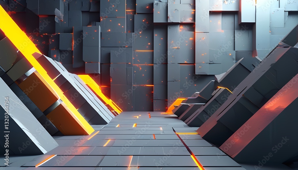 Poster dynamic abstract pathway futuristic space 3d render high-tech environment perspective view visual in
