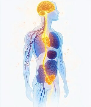 Human Anatomy Nervous System Illustration Neon Yellow Transparent Organs Meditation Communication