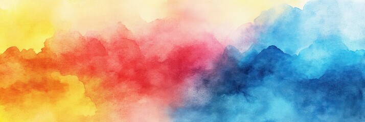 Colorful Abstract Watercolor Background Texture Vibrant Sunset Sunrise Sky Blue Clouds Grunge Pastel Art
