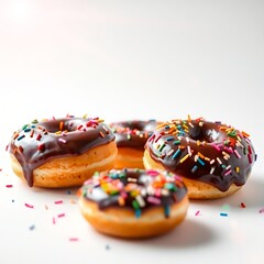 donuts with chocolate spread and colorful
sprinkles on a white background
