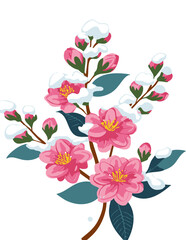 Obraz premium A stunning and intricate floral arrangement featuring pink and orange cherry blossoms in a delicate watercolor and paper-cut style, creating a soft, vibrant, and elegant artistic composition.