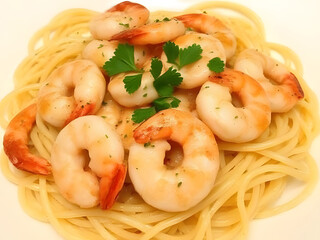 Delicious Shrimp Scampi Pasta Dish Gourmet Seafood Spaghetti Meal, Italian Cuisine with Garlic and Parsley, Healthy Dinner