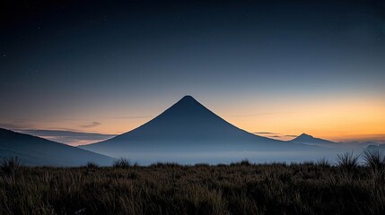 Dark sky idea. A stunning mountain silhouette at sunset against a serene atmosphere.