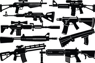 Vector Weapons Silhouette Bundle Isolated Machine Gun silhouettes Set