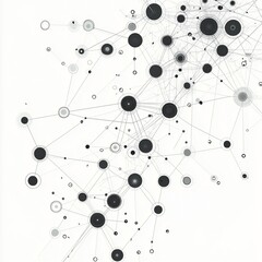 Abstract Black and White Technology Background with Circles and Connection Patterns