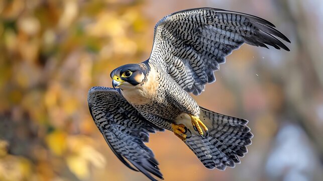 Peregrine falcon in mid dive reaching its incredible speed ultra detailed feathers dynamic action photography