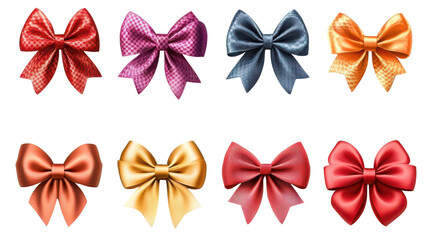 colorful satin and checked bows on transparent background