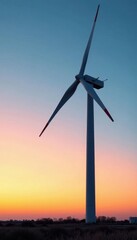 Sleek, modern wind turbine silhouette against clear sky, renewable, geometric