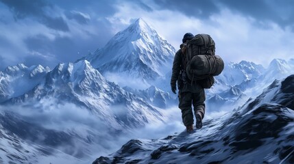 Himalayan Sherpa trekking snow mountains AI generated