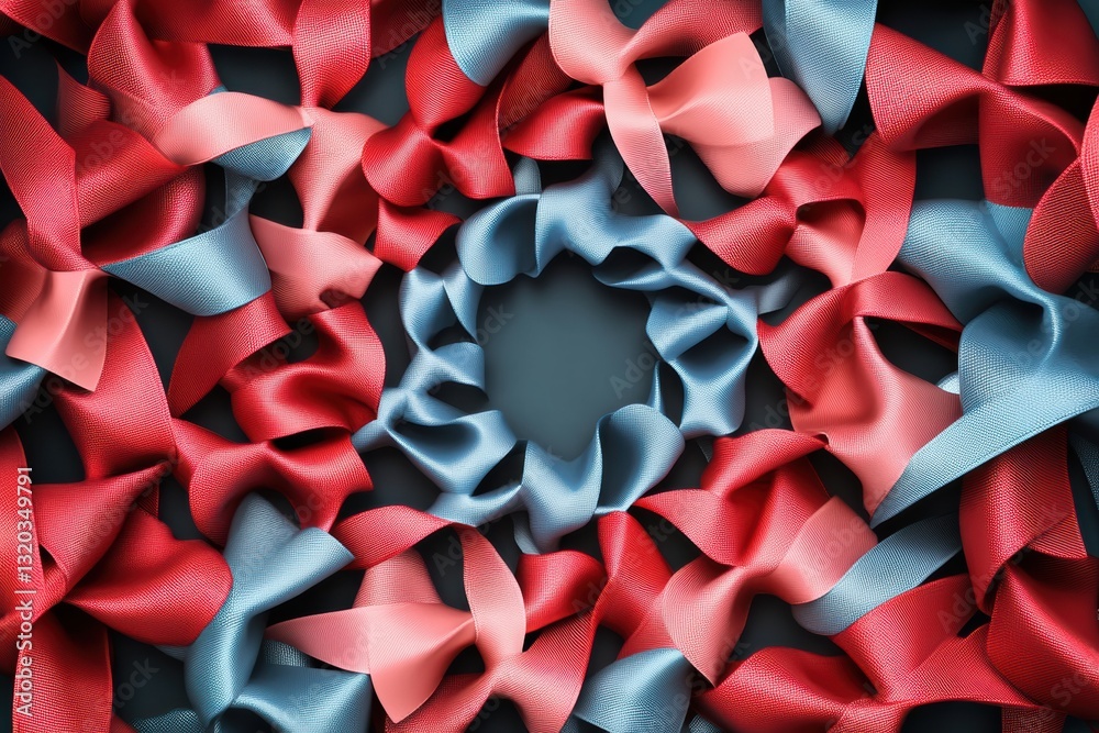 Poster spiraling ribbons and bows creating a decorative backdrop suitable for branding or messaging opportu