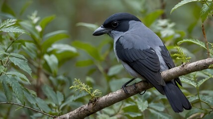 Fototapeta premium Cuckooshrike Feeding in the Dense Underbrush of a Forest