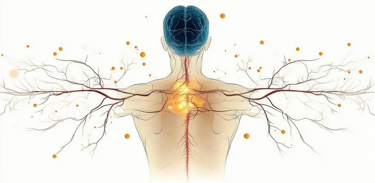 Artistic Representation of Human Nervous System with Spinal Cord Nerves and Vertebrae