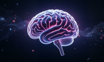 An illustration of a brain with pink neon outlines.