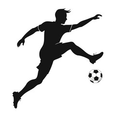 Black Silhouette of a Soccer Player with a ball vector illustration isolated on a transparent background