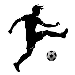 Black Silhouette of a Soccer Player with a ball vector illustration isolated on a transparent background