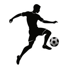Black Silhouette of a Soccer Player with a ball vector illustration isolated on a transparent background