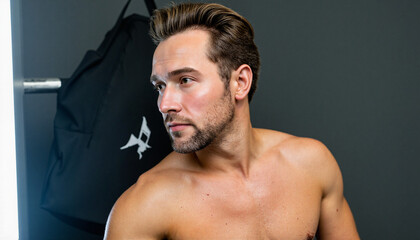 Fototapeta premium Man showing confidence in studio lighting