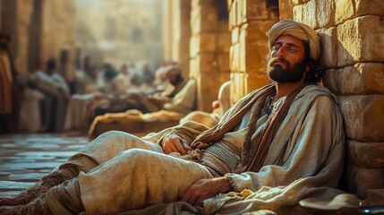 Healing the Paralyzed Man at the Pool of Bethesda in Jerusalem, Miracles of Jesus Christ, Gospel Salvation, Faith and Blessings in Christian Belief