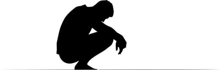 Sitting sad man silhouette vector

