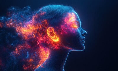 Human Ear Anatomy with Sound Wave Visualization Hearing and Health Illustration in 3D