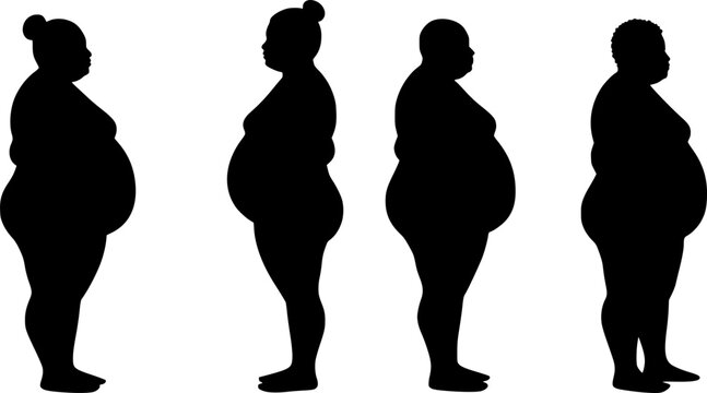 Set of fat man silhouette vector on white background
