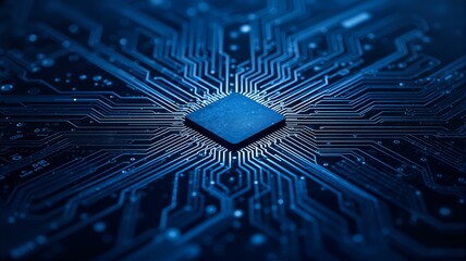 Blue CPU in blue circuit board.