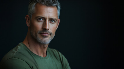 Fototapeta premium An attractive, muscular man in his late thirties, wearing a green t-shirt, generative AI