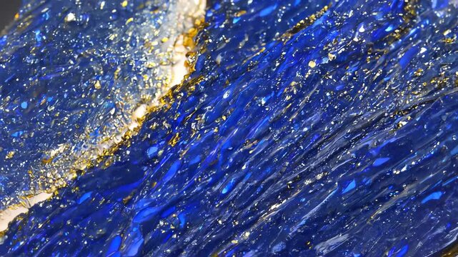 Vibrant blue Lapis Lazuli mineral with gold flecks, showcasing its crystalline texture and shimmering surface mineral pattern texture beauty. Filled stone background for advertising. 