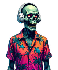 Tropical Zombie Skeleton DJ Hawaiian Party Vibes Halloween Summer