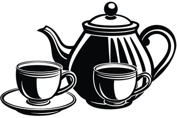 a stylish tea pot and a cup silhouette vector design
