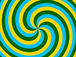 Vibrant swirling spiral abstract background in yellow, green, and blue hues.
