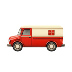 Red Delivery Truck Driving on Transparent or White Background with Gift Graphic, Transportation and Vehicles Concept