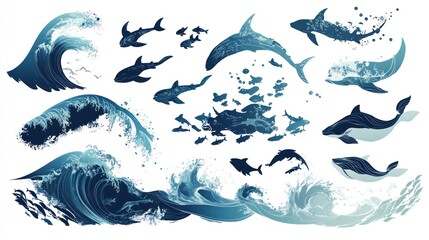 Fototapeta premium Ocean Waves and Marine Life Collection