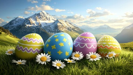 Easter Eggs in Scenic Alpine Landscape