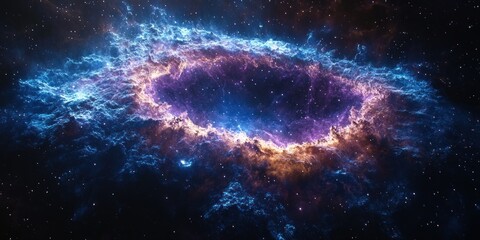 Obraz premium Cosmic Nebula in Deep Space with Starfield and Glowing Ethereal Light Effects in a Panoramic Wide View