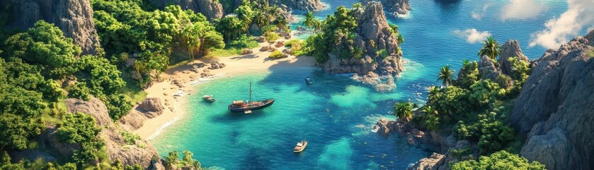 Obraz premium Serene Tropical Island Paradise with Crystal Clear Waters and Boats