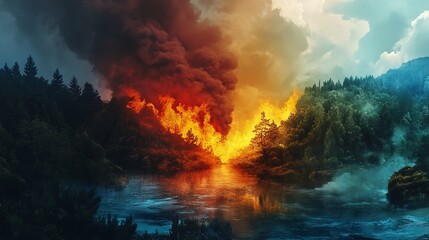 Duality of Nature Fire and water collide in a landscape of contrast and drama