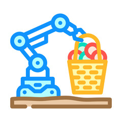 crop baskets robot harvests color icon vector illustration