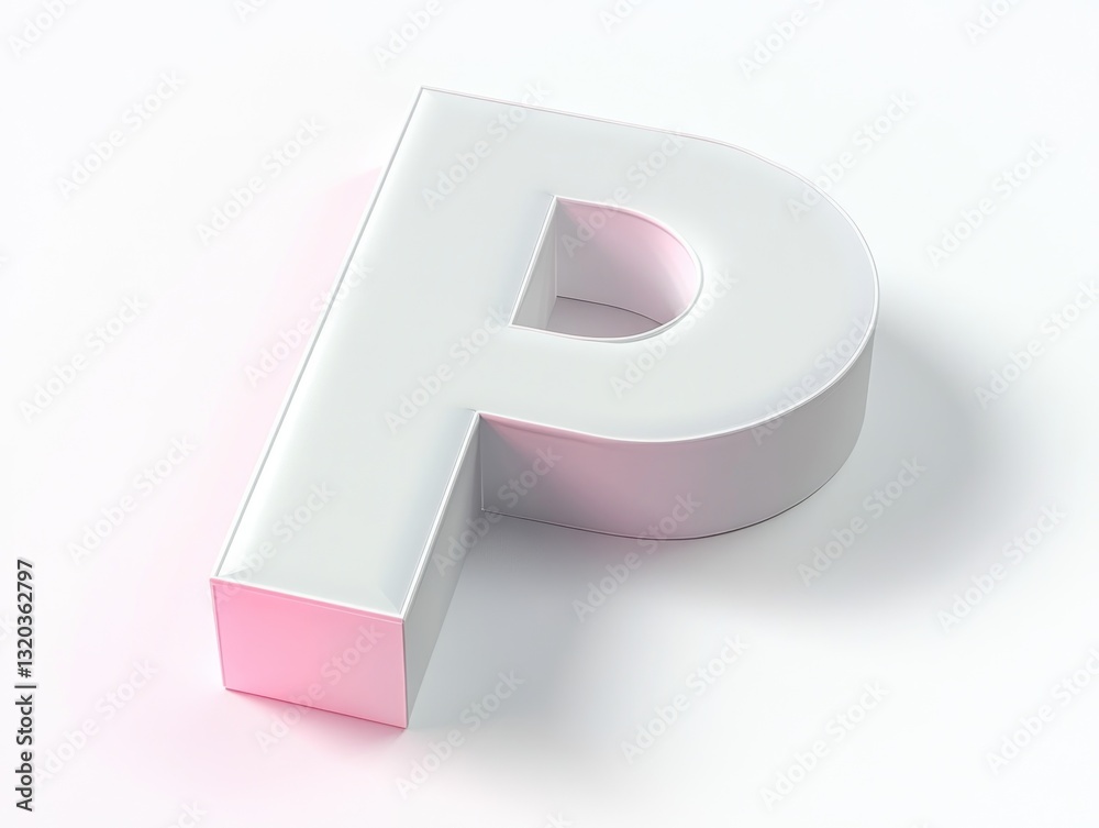 Fototapete minimalistic 3d render of white letter p with soft lighting and glossy metallic finish