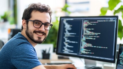 Focused programmer in casual attire, deep in thought, with a dramatic side light. Capturing the essence of concentration and creativity in modern w
