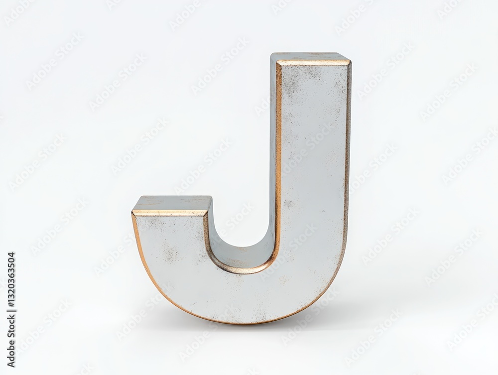 Fototapete minimalistic metallic letter j 3d render in white studio background with soft diffused lighting