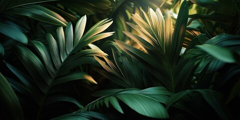 Tropical Palm Leaves Green Background Exotic Jungle Foliage Summer Pattern Abstract Design