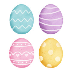 Watercolor illustration set of cute colorful Easter eggs on white background.	
