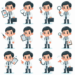 Fototapeta premium Adorable Cartoon Doctor Character Set for Medical and Healthcare Concepts